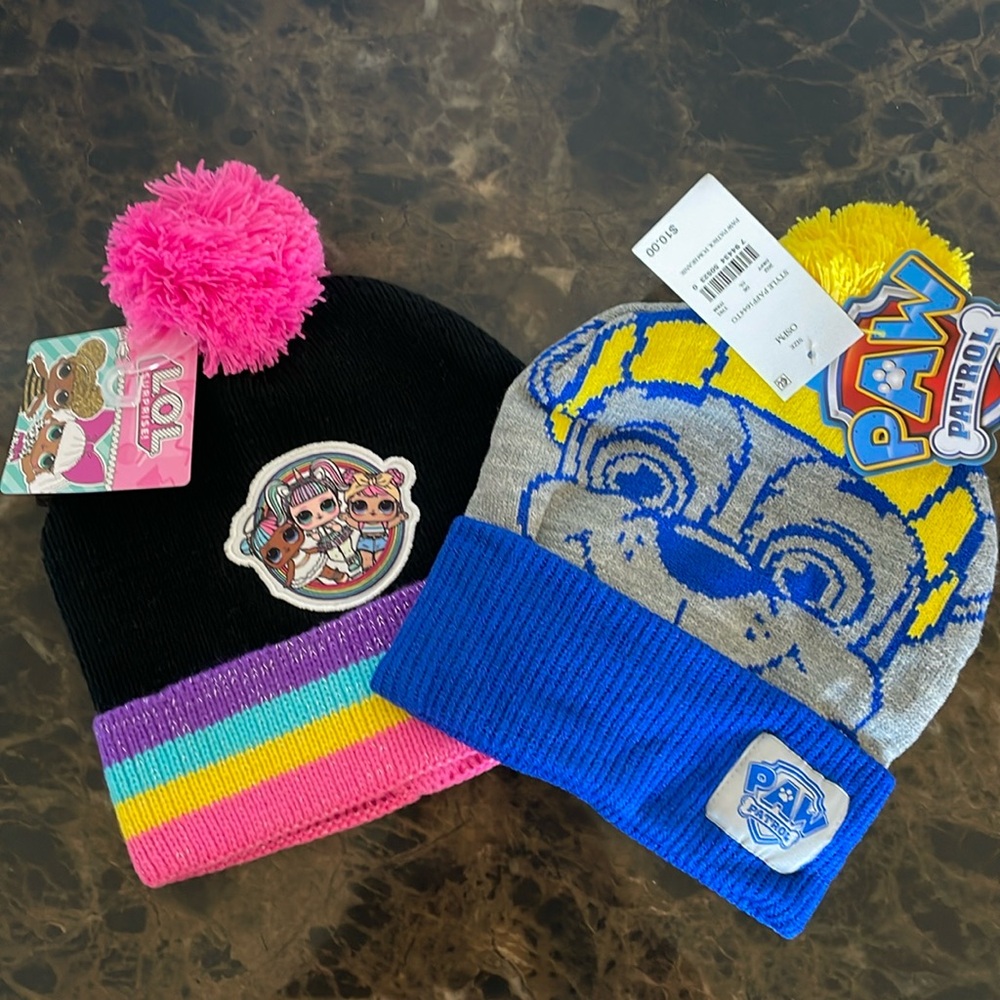 New! Paw Patrol and LOL Surprise Winter Knit Hats for Kids- Set of two hats